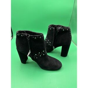 Sam Edelman Black Suede Studded Ankle Boots Block Heel Zip Women's Size 8